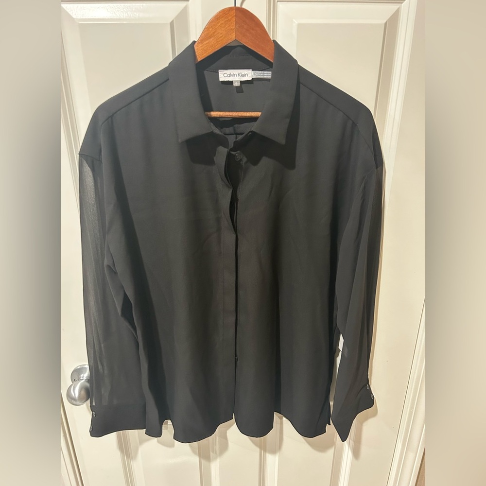 NWT Calvin Klein Black womens blouse Shirt size large